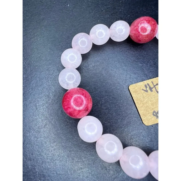 NEW Rose quartz and gemmy rhodonite stretch cord 7 inch bracelet - Picture 3 of 11